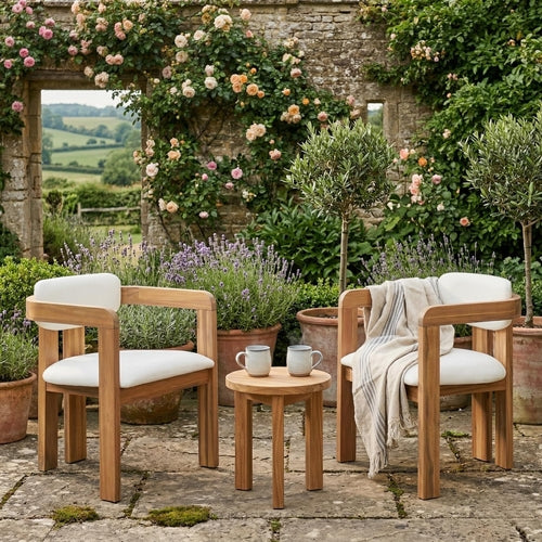Set of 2 Outdoor Acacia Wood Dining Chairs with Cushions, Modern Solid