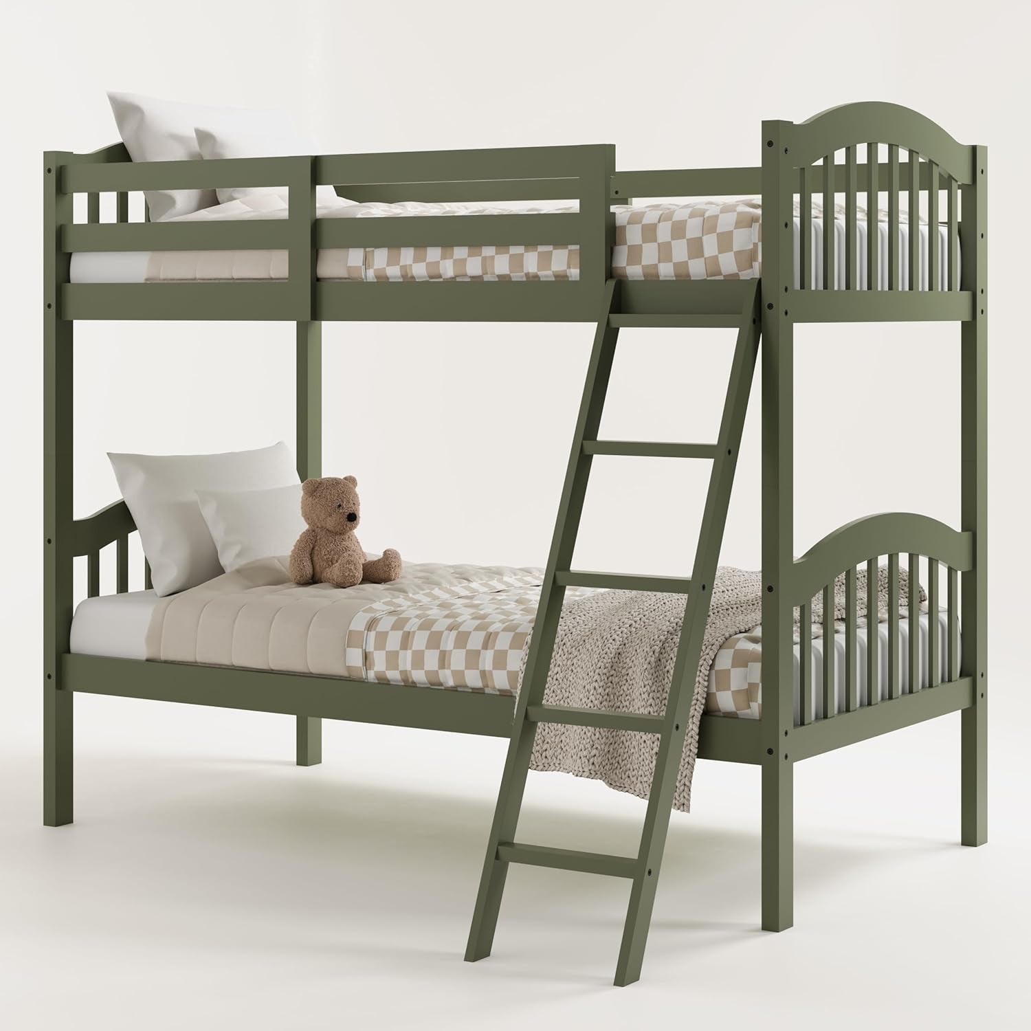 Olive Twin Over Twin Bunk Bed Converts To Two Beds