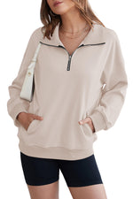 ECOWISH Women Zip Sweatshirt Hoodie - Long Sleeve Quarter Zip Collar Fall Workout Pullover Winter Tops Trendy Gym Outfits Champagne X-Large