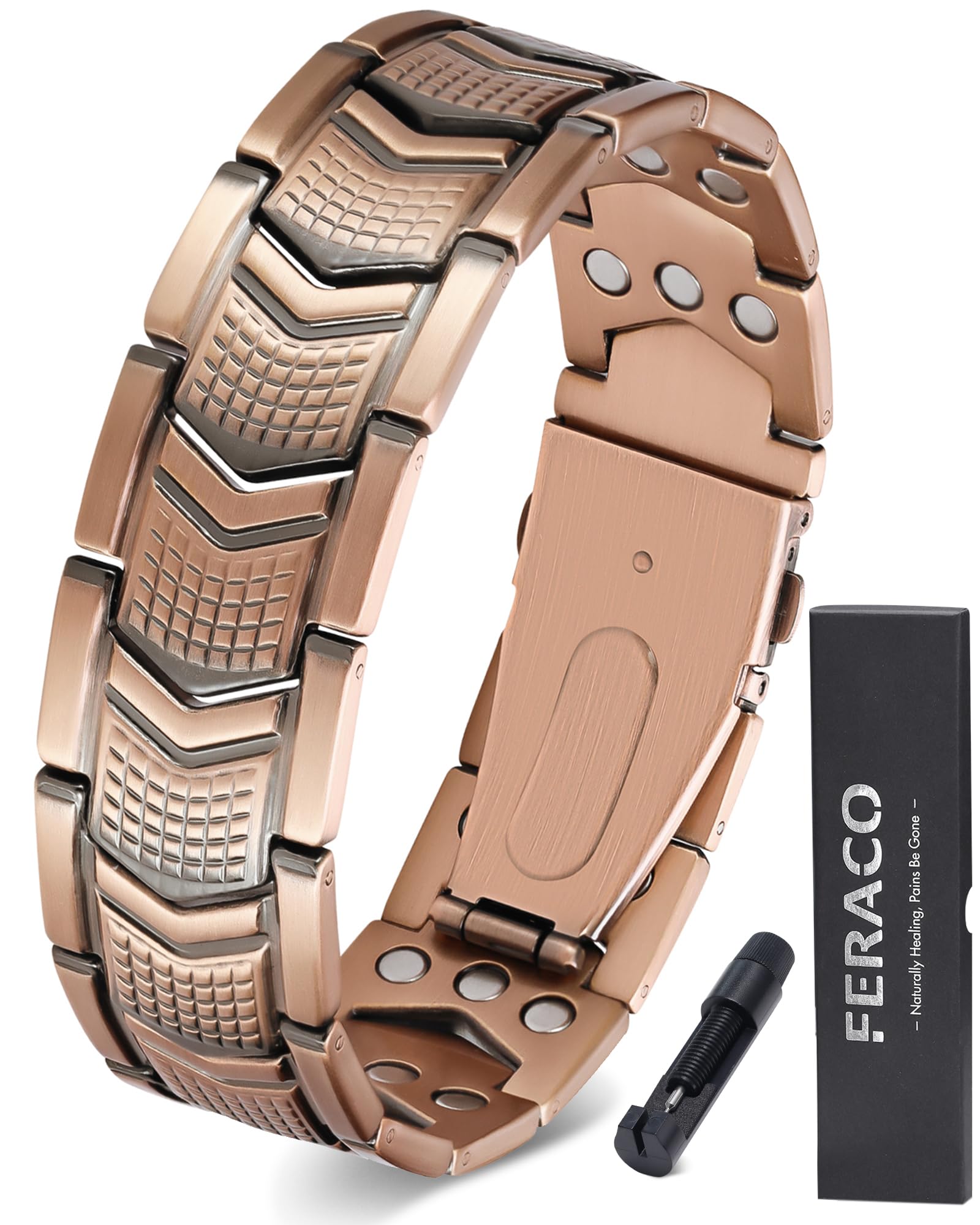 Feraco Copper Bracelet for Men 3X StrengthMagnetic Therapy Bracelet Copper Jewelry with Powerful 3800 Gauss MagnetsPremium Fold-Over Clasp(Upgrade)