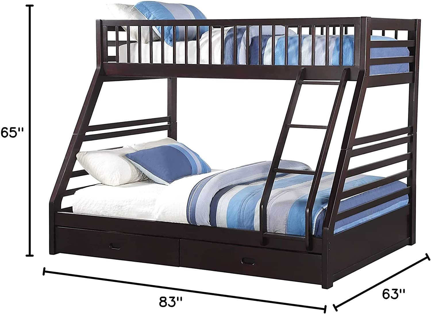 XL Twin Over Queen Bunk Bed With Drawers Espresso Finish