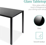 Glass Top Dining Table Set With Steel Frame Leather Chairs
