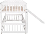 Twin Low Bunk Bed With Openable Fence And Slide White