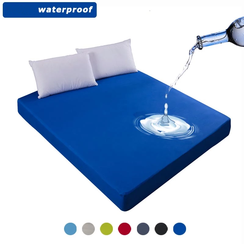 Solid Waterproof Bed Mattress Protector with Elastic Band Breathable