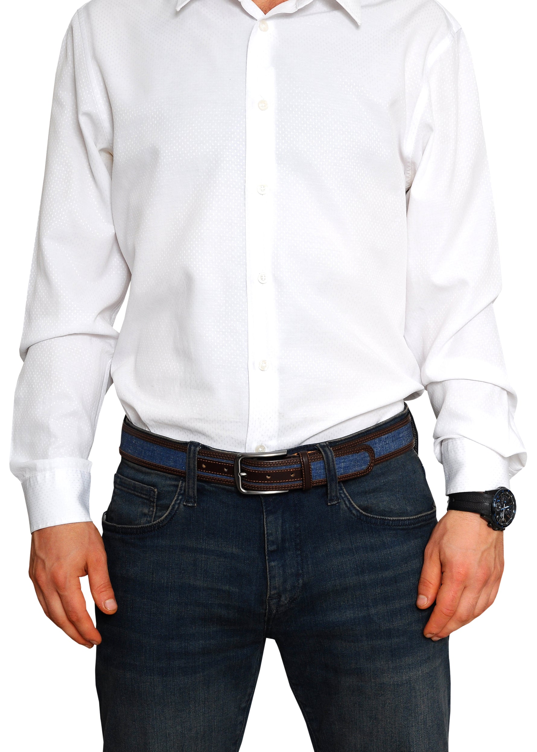 Swindon Brown Blue Leather Men Belt