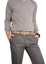 Galata Beige Plaited Leather Men Belt
