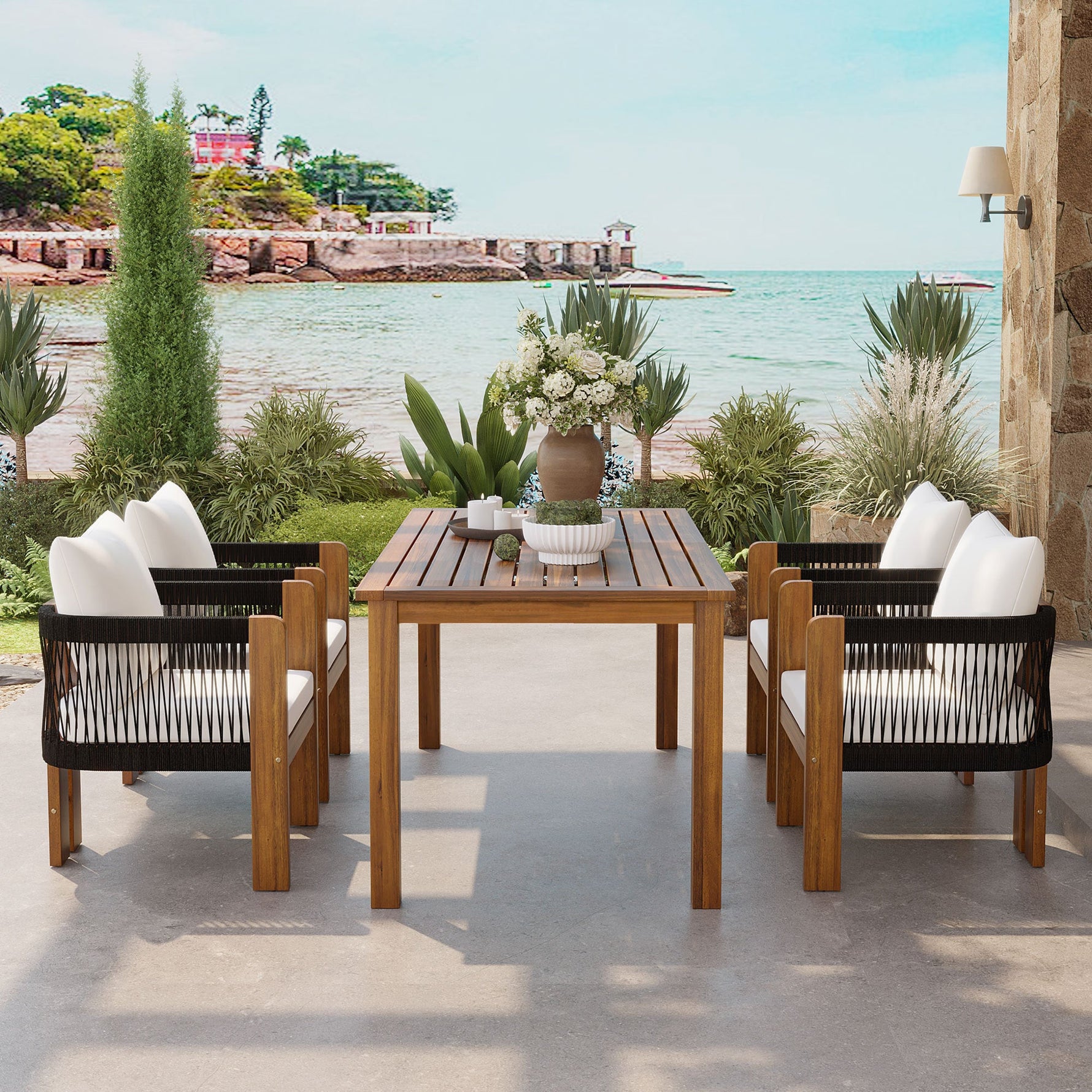 Luxury 5-Piece Outdoor Patio Dining Set for 4, Solid Acacia Wood