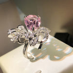 Pink Zircon Bowknot Ring Ladies Luxury Engagement Jewelry