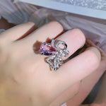 Pink Zircon Bowknot Ring Ladies Luxury Engagement Jewelry