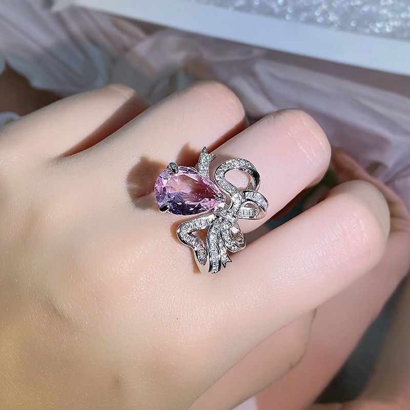 Pink Zircon Bowknot Ring Ladies Luxury Engagement Jewelry