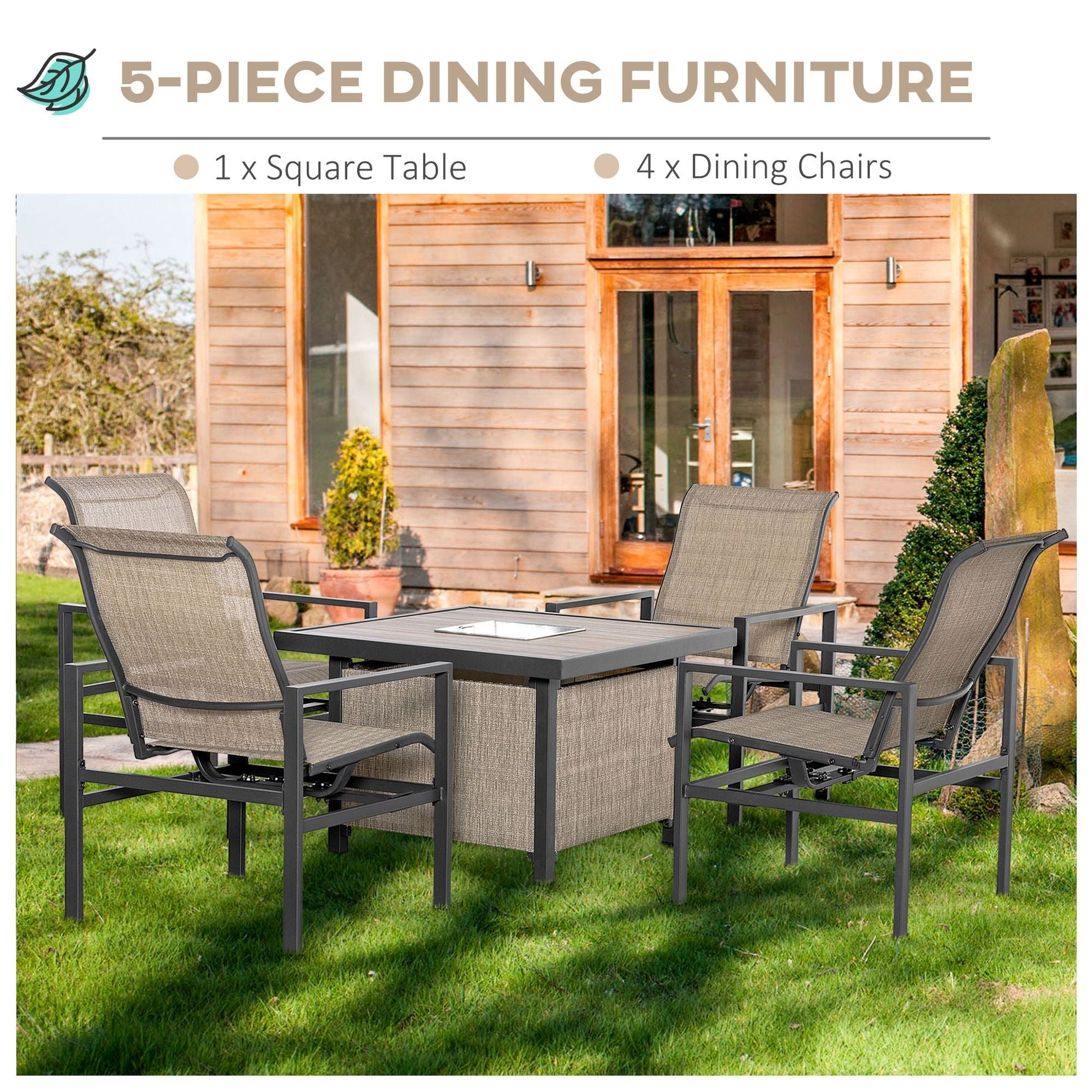 5 Piece Garden Patio Dining Set, Steel, Outdoor Conversation Set,