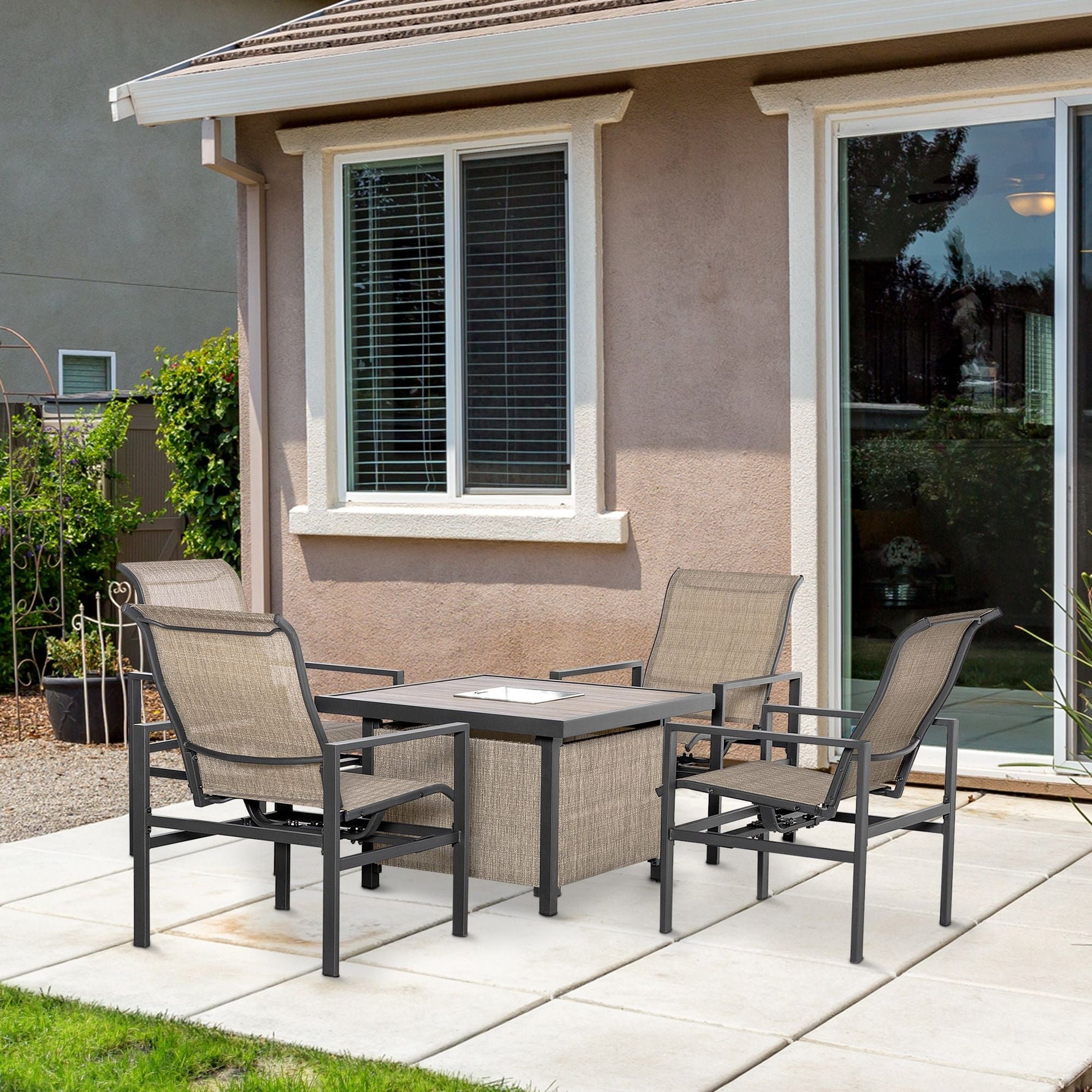 5 Piece Garden Patio Dining Set, Steel, Outdoor Conversation Set,
