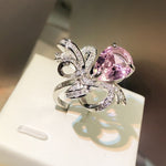 Pink Zircon Bowknot Ring Ladies Luxury Engagement Jewelry