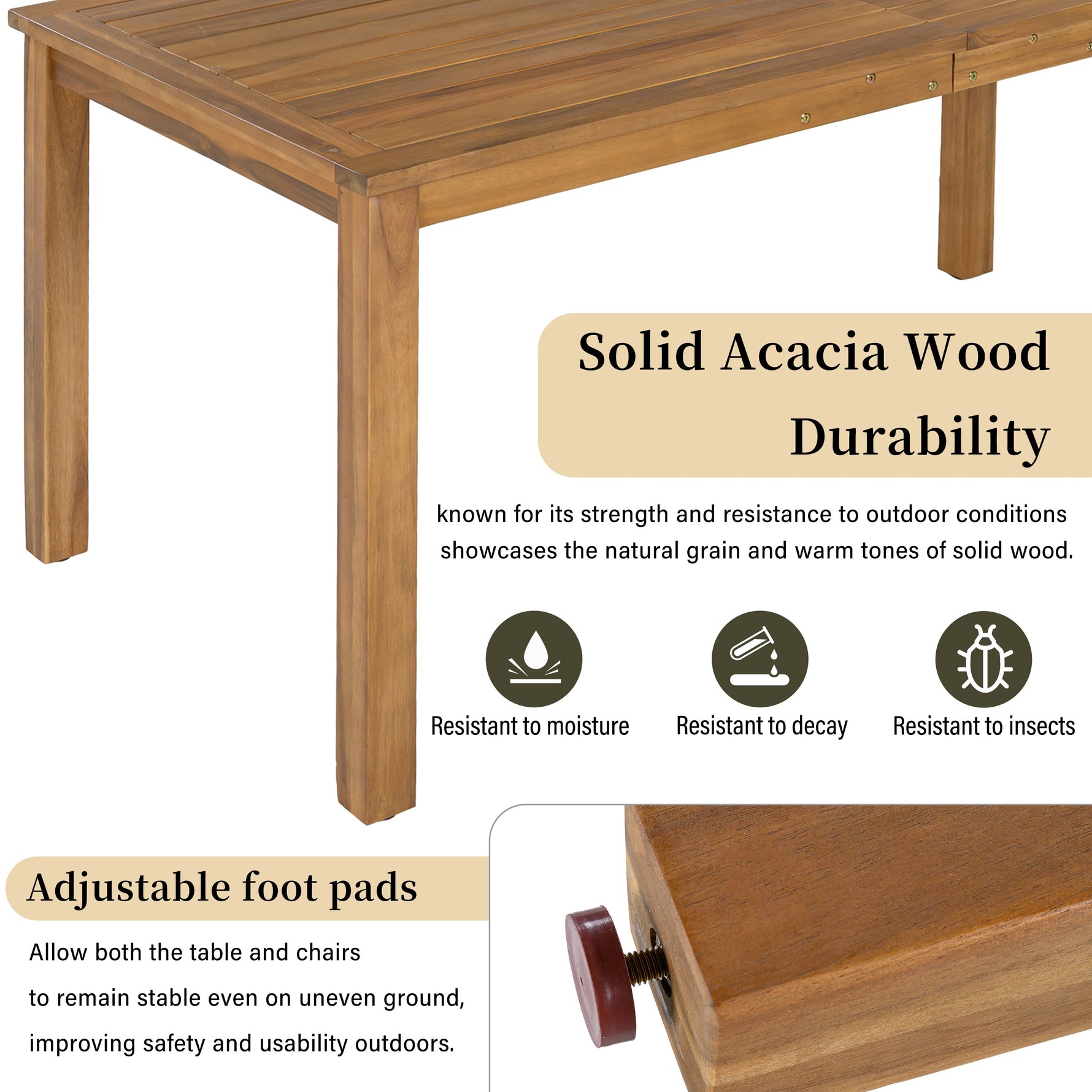 Luxury 5-Piece Outdoor Patio Dining Set for 4, Solid Acacia Wood