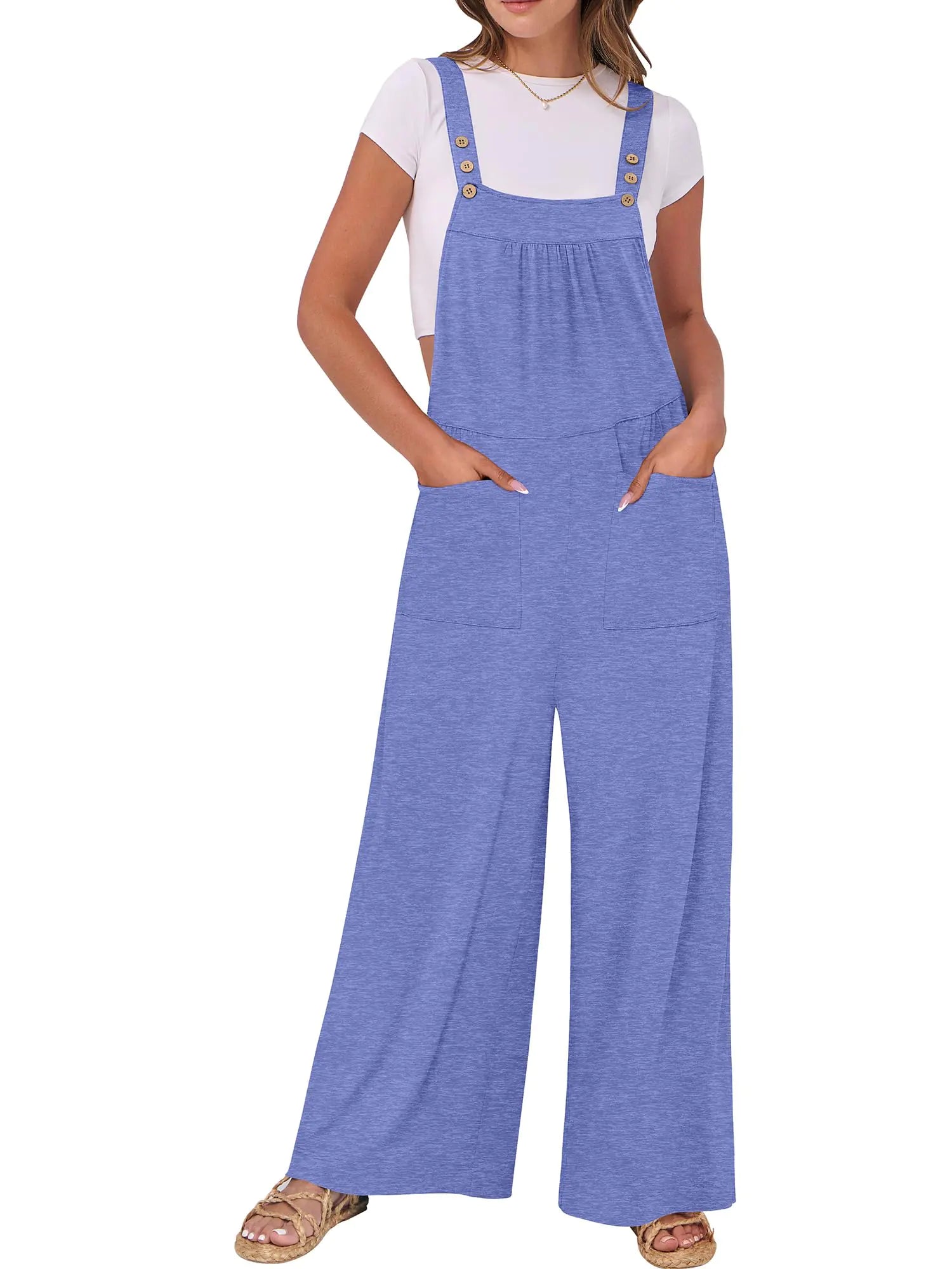 ANRABESS Women Jumpsuits Overalls Wide Leg Casual Baggy Romper Boho Loose Bib Jumpers Sleeveless Straps 2025 Summer Outfits Denim Blue Print Large
