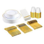 Set Of 175Pcs Disposable Gold Dinnerware Set Gold Rim Plastic Plates