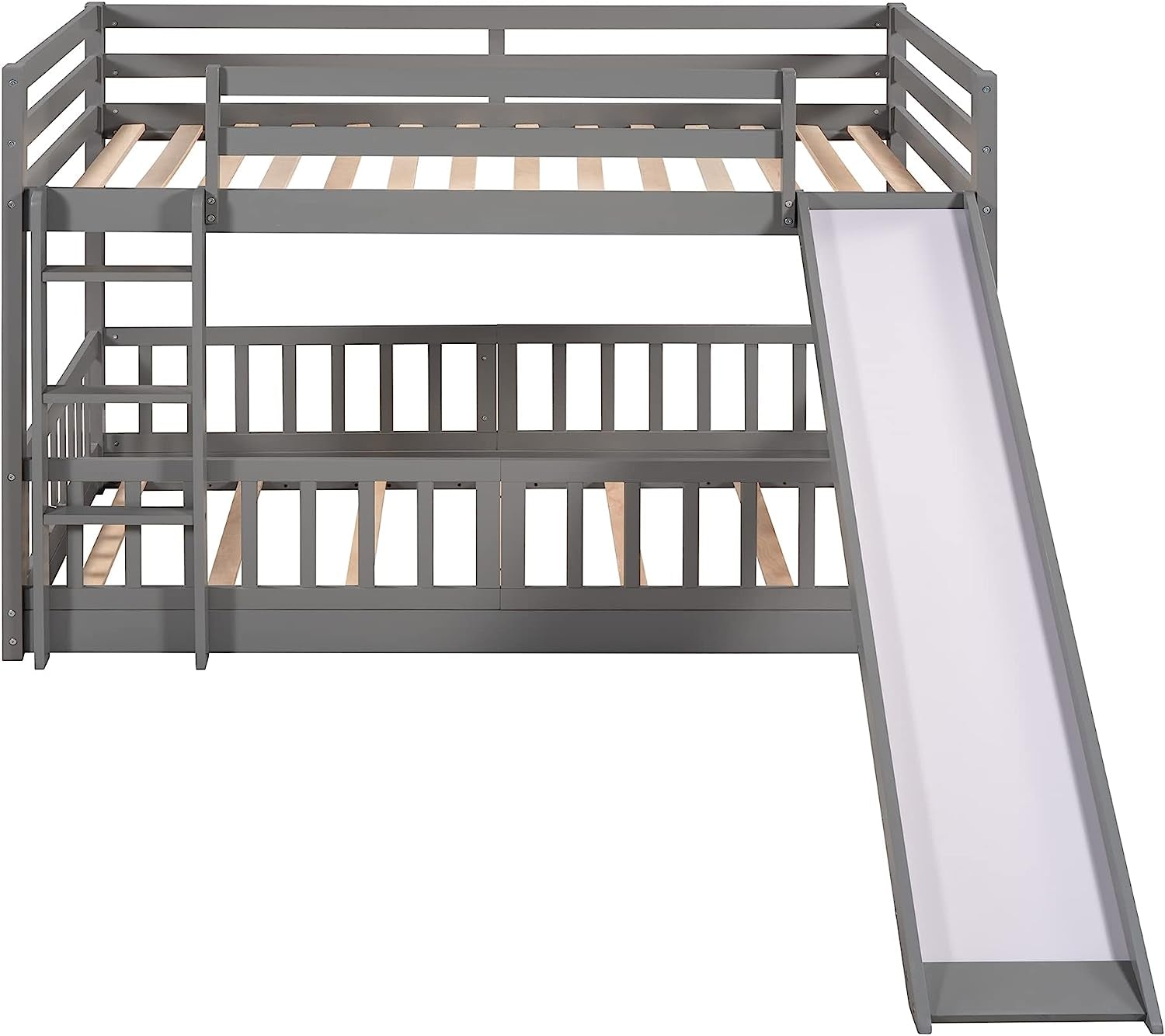 Gray Twin Over Twin Bunk Bed With Slide And Ladder