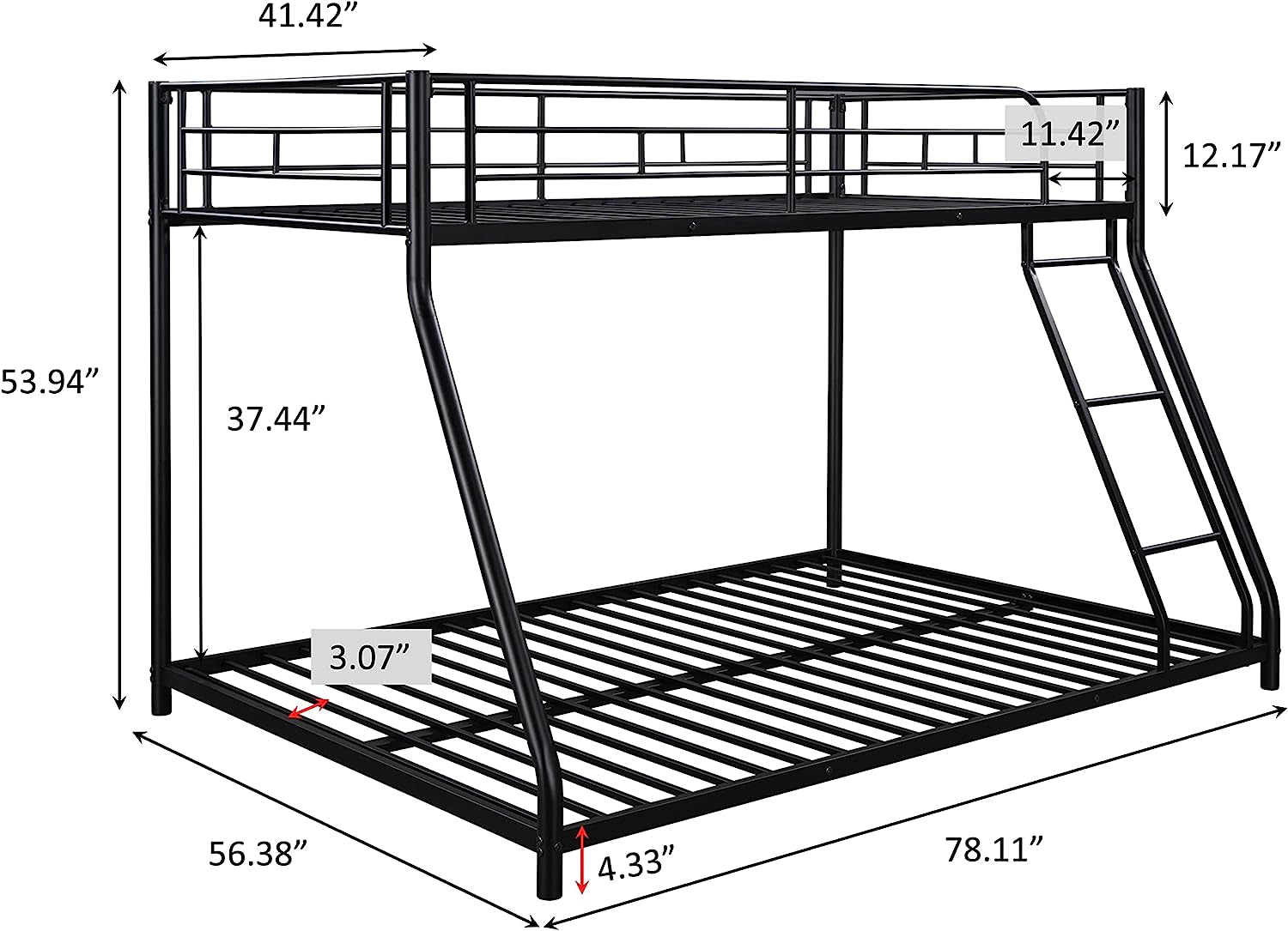 Heavy Duty Twin Over Full Metal Floor Bunk Bed With Ladder