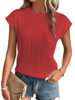 ATHMILE Tank Tops for Women 2025 Short Sleeve Tops Summer Outfits High Neck Blouses Red