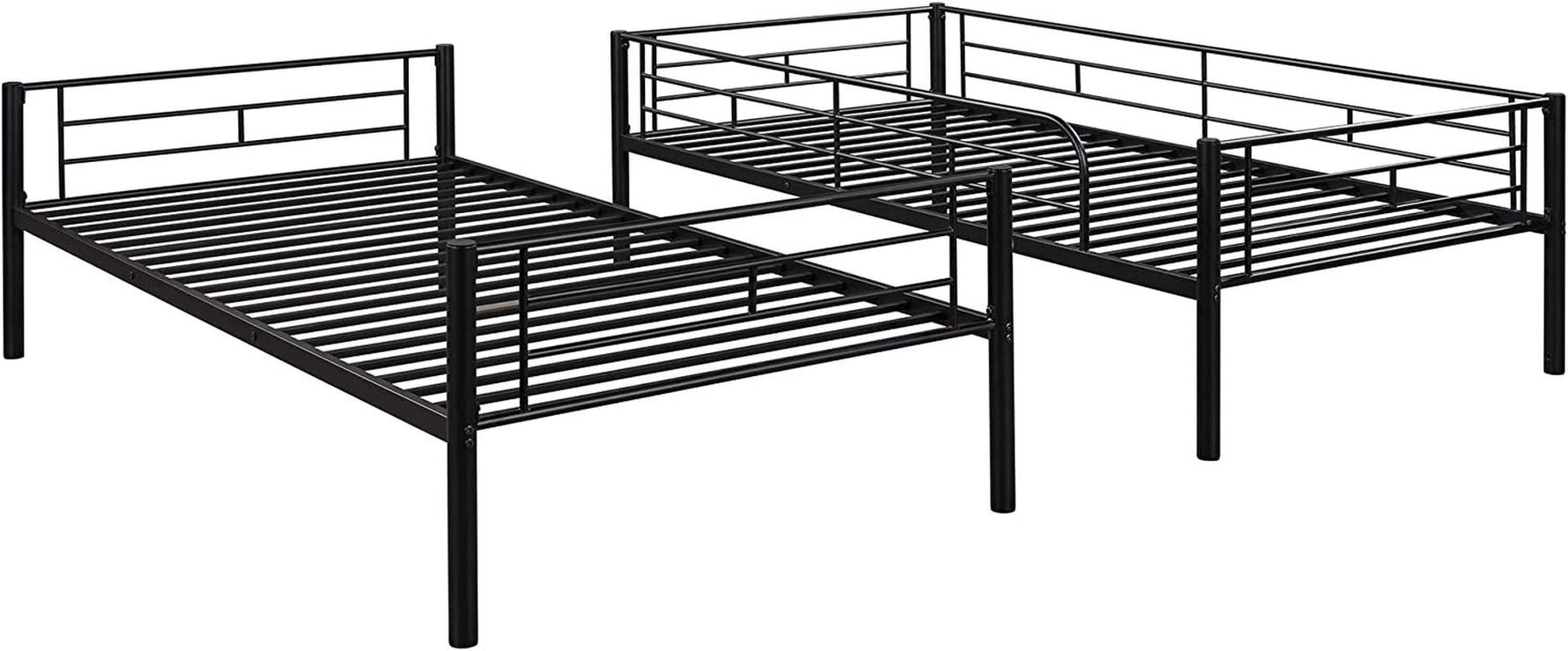 Twin Over Twin Metal Bunk Bed With Ladder In Black