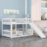 Twin Low Bunk Bed With Openable Fence And Slide White