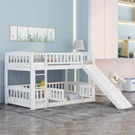 Twin Low Bunk Bed With Openable Fence And Slide White