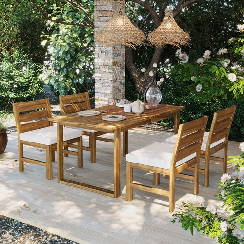 Farmhouse 5-Piece Outdoor Patio Dining Set with Adjustable Legs,Acacia