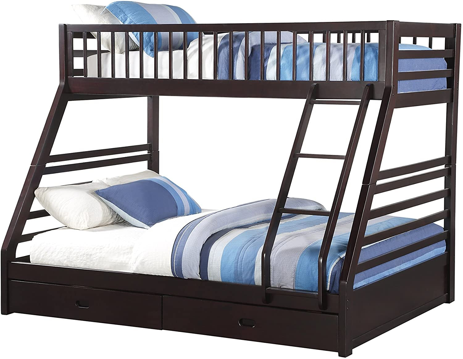 XL Twin Over Queen Bunk Bed With Drawers Espresso Finish