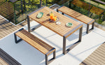 3-pieces Outdoor Dining Table With 2 Benches, Patio Dining Set With