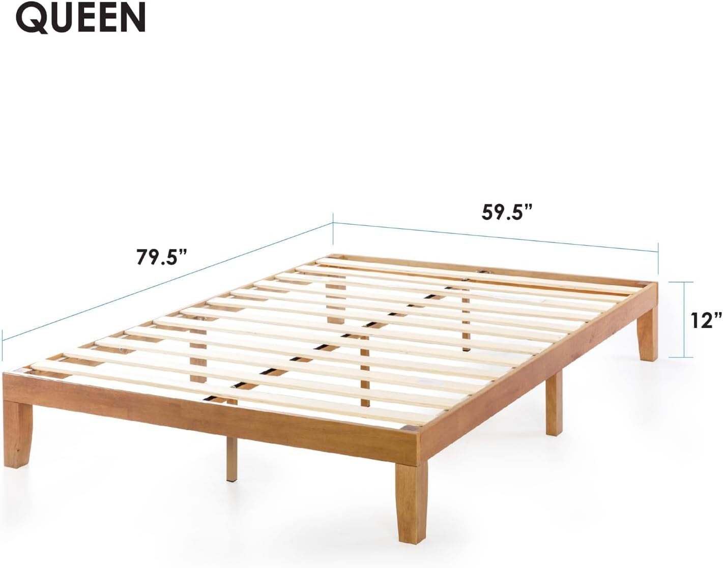 Queen Solid Pine Platform Bed With Slats No Box Spring