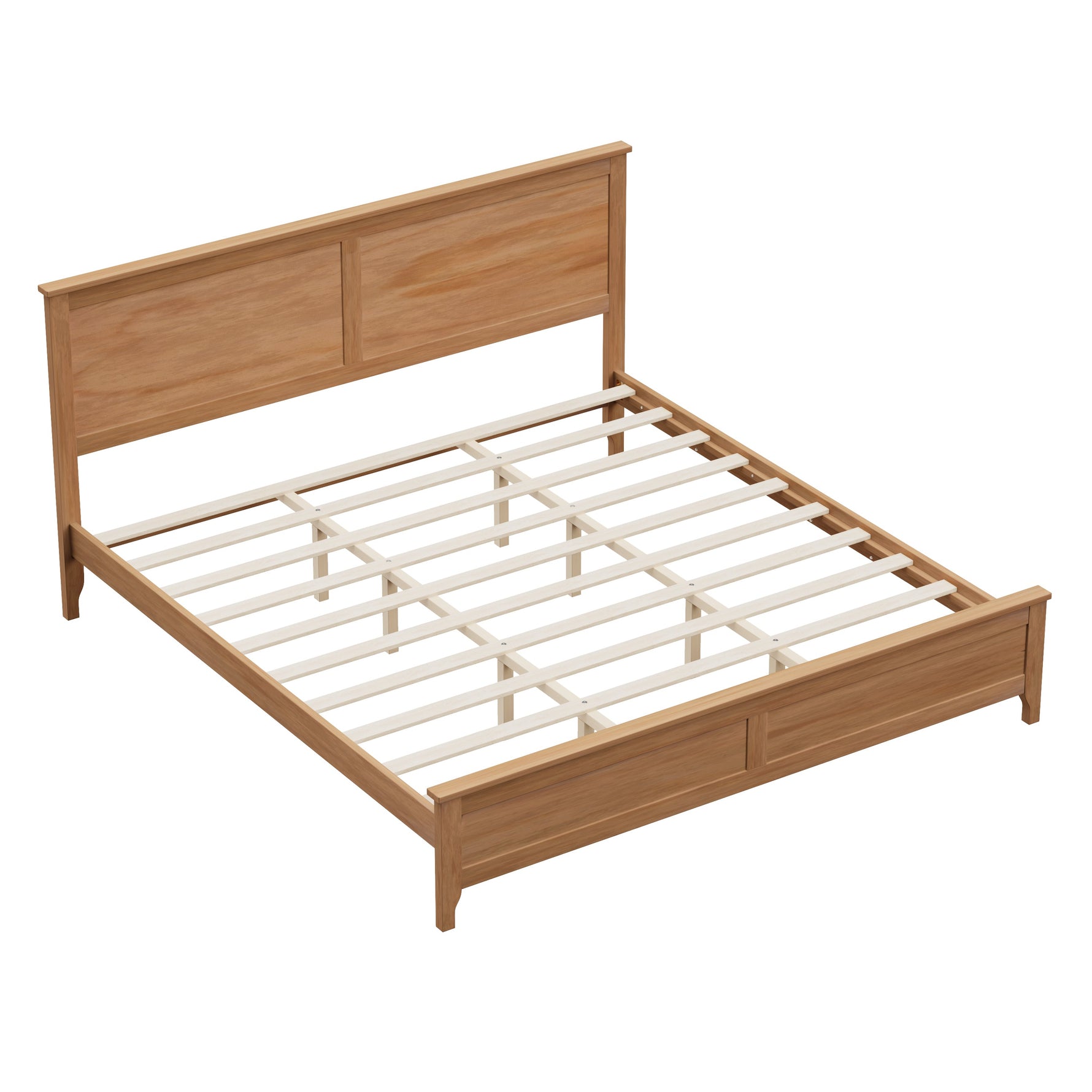 Modern Solid Wood King Size Platform Bed with Sturdy Wooden Slats