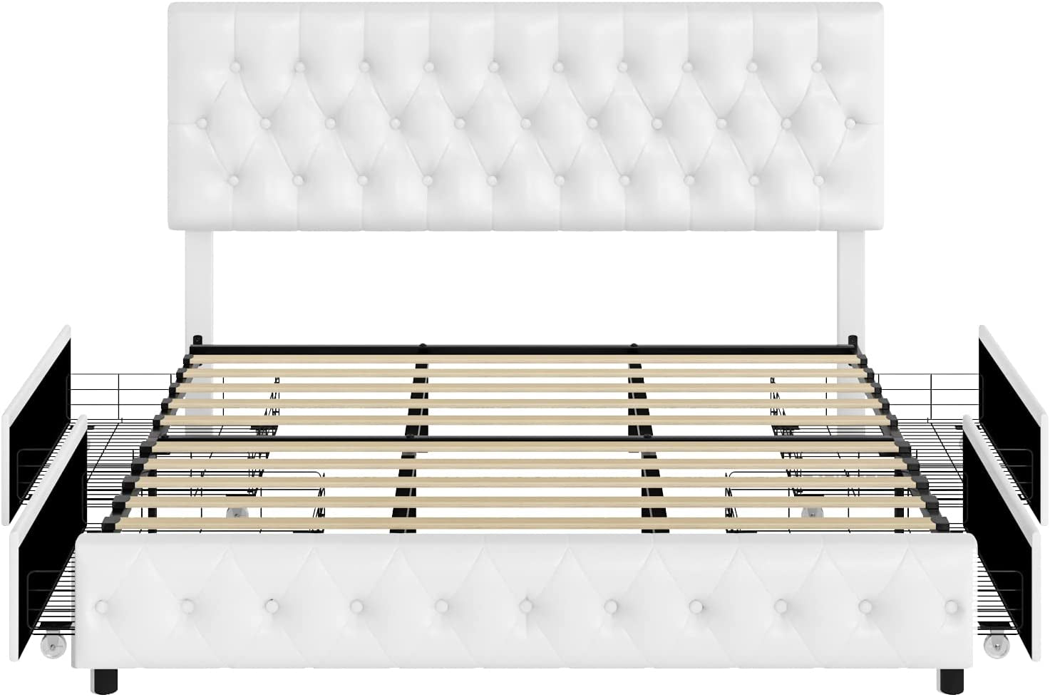 Queen Upholstered Bed Frame With Under Bed Drawers