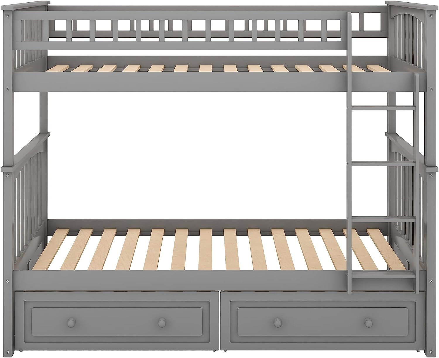 Grey Twin Bunk Bed With Storage Drawers Safety Rail