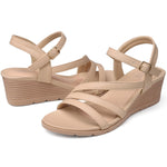 SHIBEVER Wedge Sandals for Women Dressy: Summer Low Platform Size 5 Casual Sandals - Comfortable Wedges Ankle Strap Womens Nude Sandal