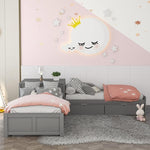 L Shaped Twin Platform Bed With Trundle Gray Finish