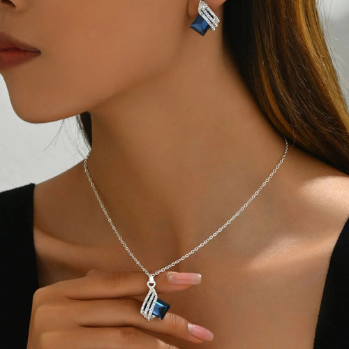 Crystal Geometric Jewelry Set - Stainless Steel Earrings & Necklace