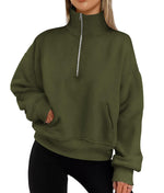 PRETTYGARDEN Womens Fall Fashion Half Zip Sweatshirts Long Sleeve Collared Cropped Pullover Tops Trendy Y2K Clothes (Army GreenMedium)