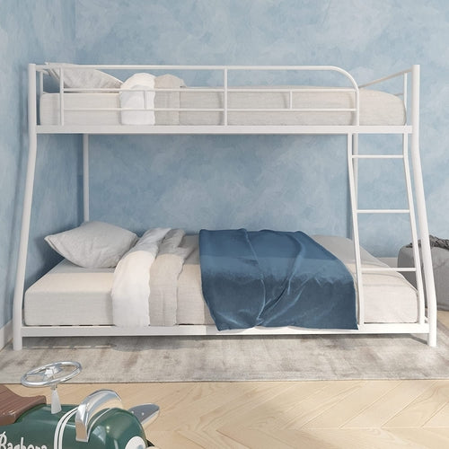 Twin Over Full Metal Bunk Bed With Flat Ladder Guard Rail