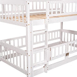 Twin Low Bunk Bed With Openable Fence And Slide White