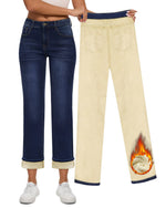 Yewfirm Women Fleece Lined Jeans Womens High Waisted Straight Leg Jeans Winter Fleece Lined Jean Pants Navy Blue Size 6