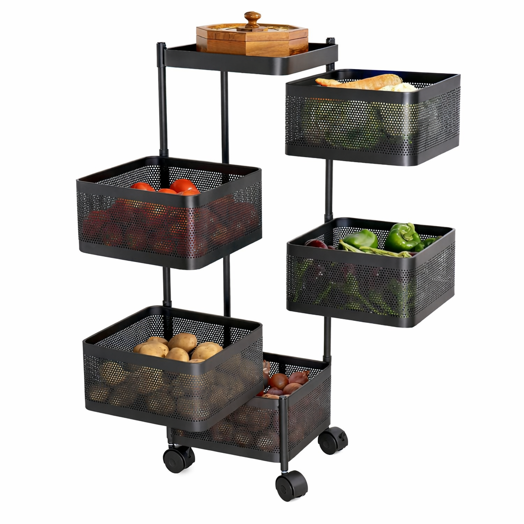 5-Tier Rotating Square Kitchen Storage Trolley