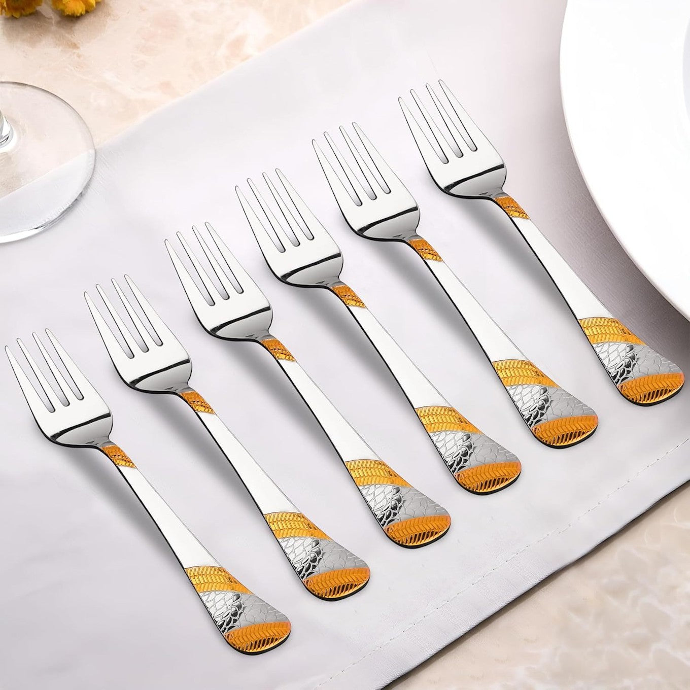 24K Gold Dinner Fork Set 6 Pc Imperial