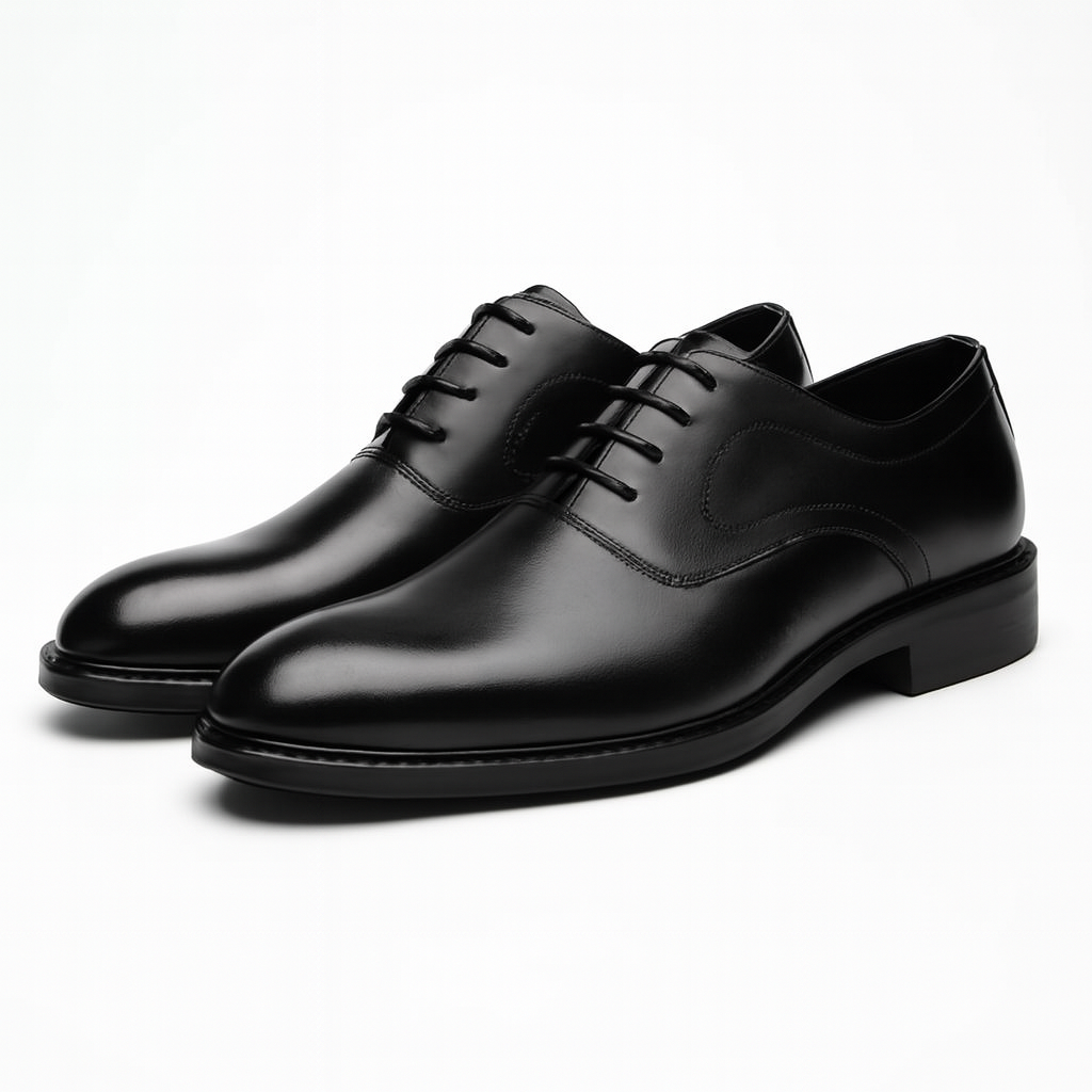 Men's Classic Black Leather Oxford Dress Shoes – Formal Lace-Up Black