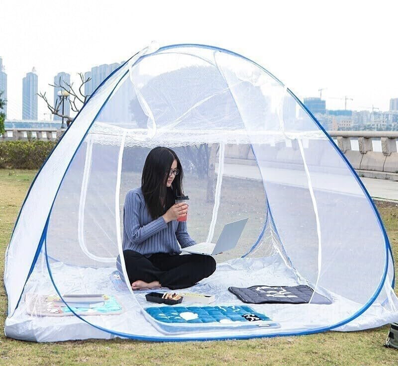 KUNKUN Foldable Mosquito Net for Double Bed Size 2X2 M Color Blue