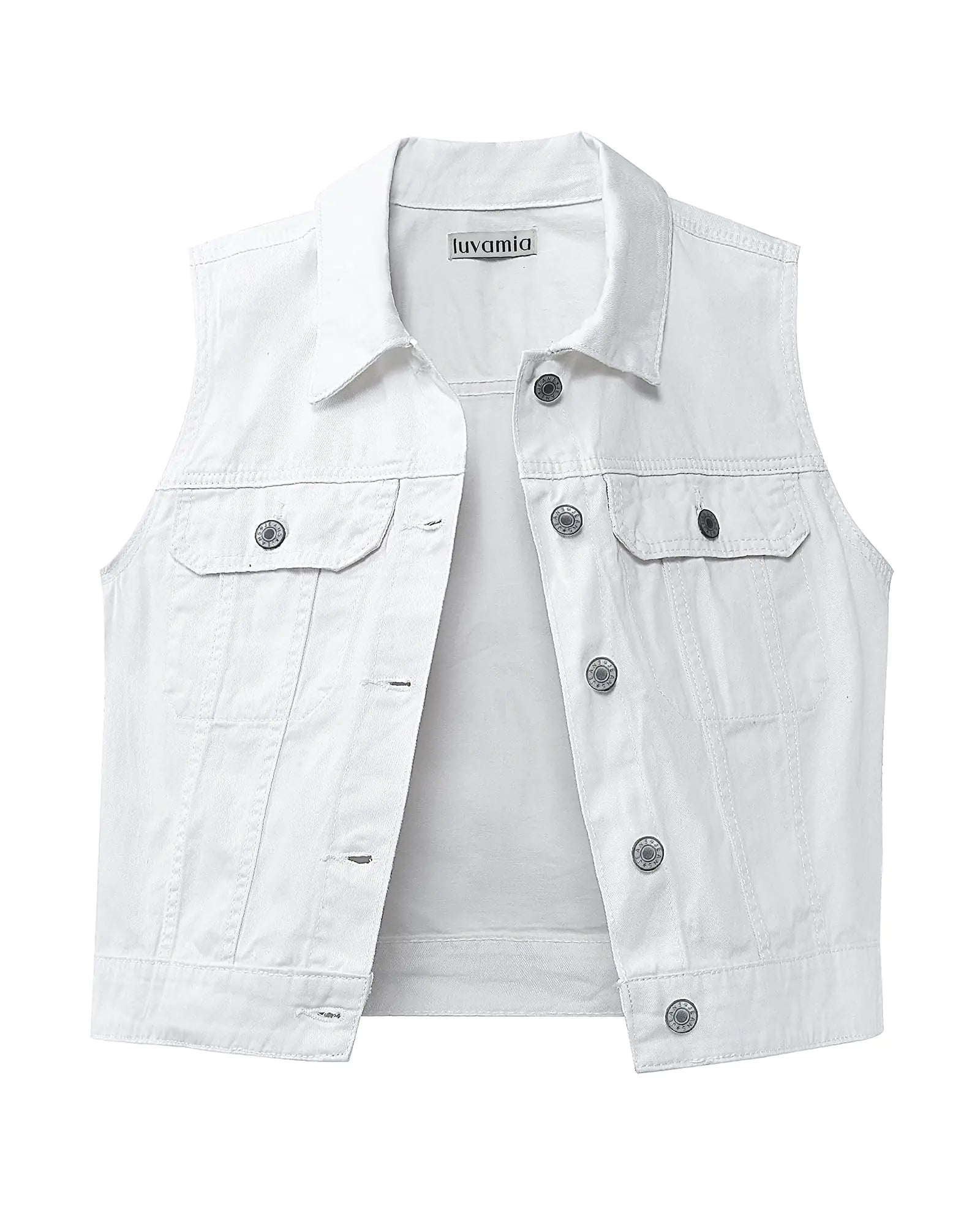 luvamia Denim Vest Top For Women White Vest WomenS Outerwear Vests Womens Denim Vest Womens Jean Vest Winter Cropped Jean Jacket For Women 2024 Size Large Size 12 14