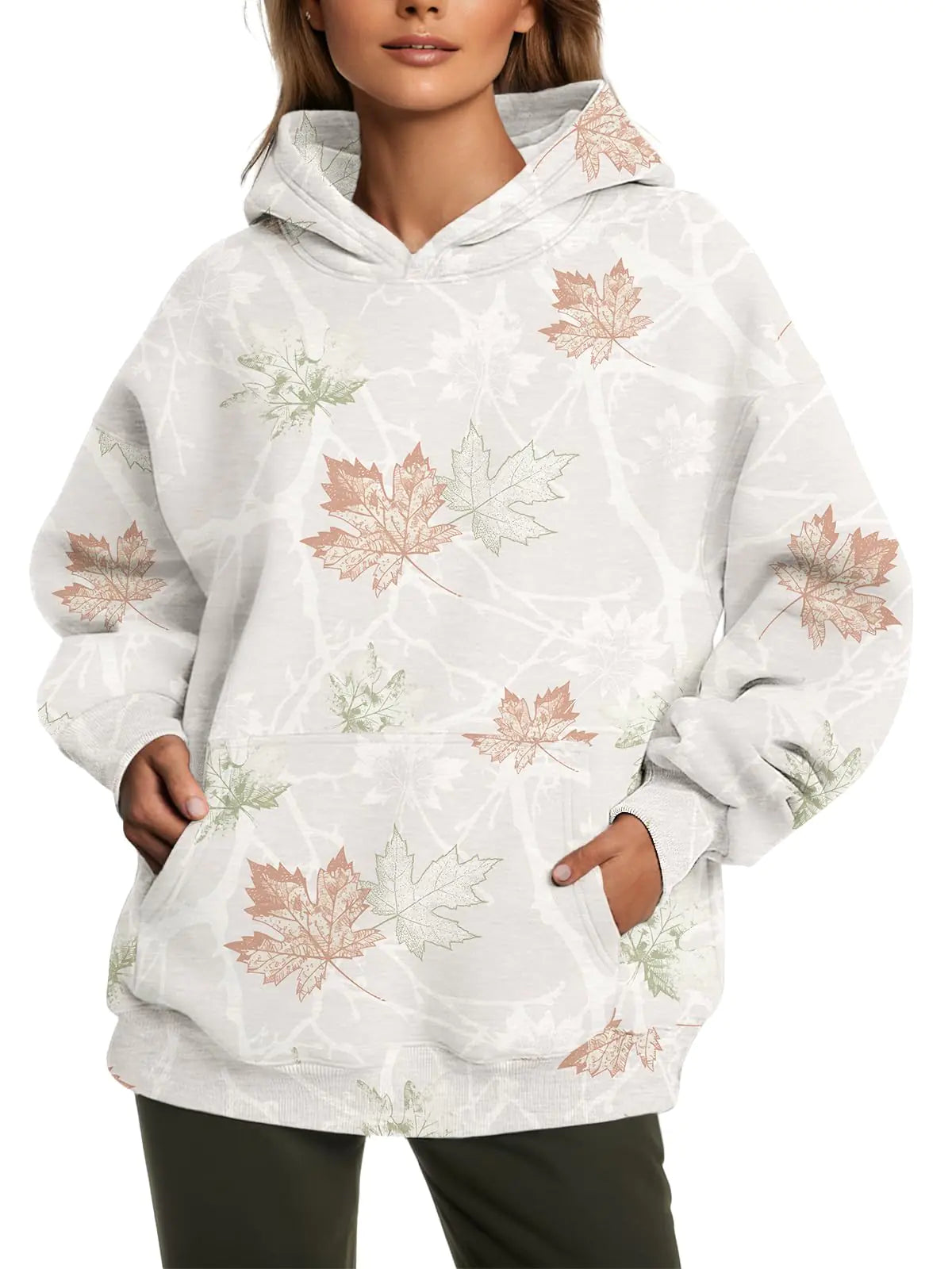 peassa Womens Camo Hoodies Fleece Oversized Hooded Sweatshirts Fashion Tree Leaf Graphic Pullover Tops Maple L