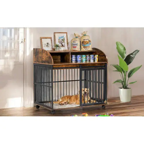 The Wooden Kennel Kennel Is Suitable For Medium-sized Dogs With Lockable Wheels
