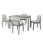 Grey Finish 5pc Dining Room Set Dining Table 4x Chairs Beige Fabric Chair Seat Kitchen Breakfast Dining Room Furniture Rubberwood Veneer Unique Design