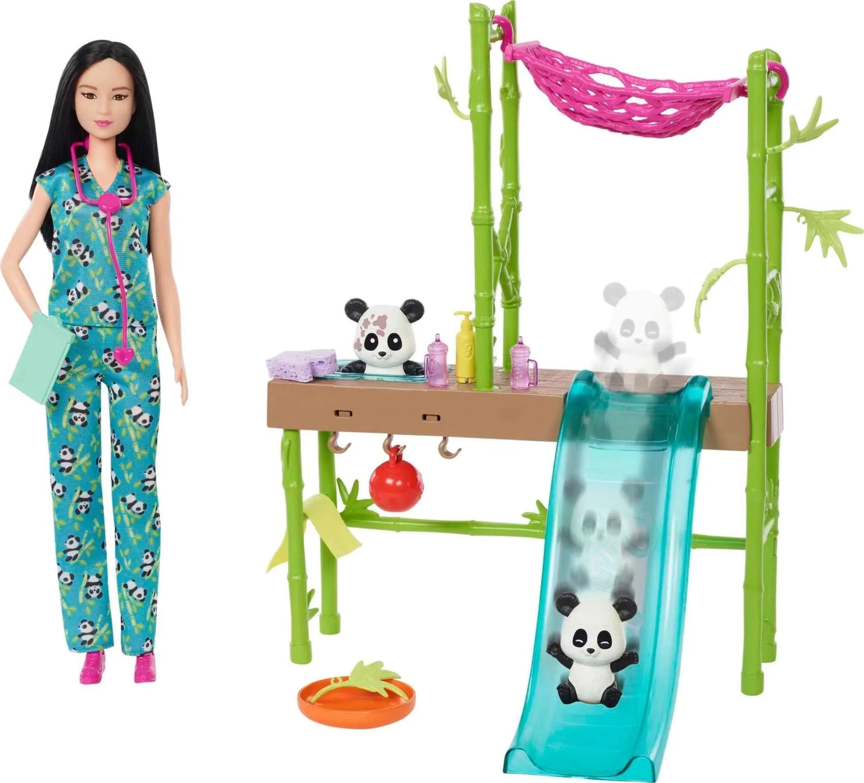 Barbie Careers Playset Baby Panda Care & Rescue Set with Vet Fashion Doll 2 Color-Change Pandas & 20+ Accessories