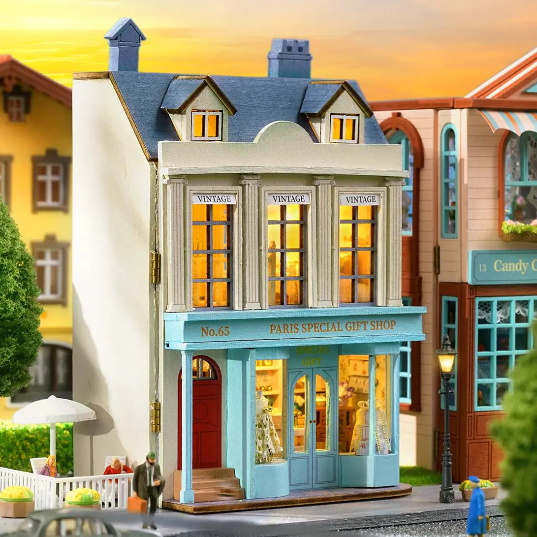DIY Miniature House Kit CUTEROOM Wooden Dollhouse Kit Mini House Making Kit with Furnitures DIY Dollhouse Kit Birthday Gift for Women and Girls (Gift Shop)